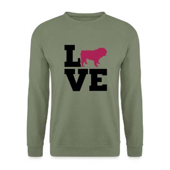 Englische Bulldogge - Unisex Pullover - Armeegrün - Vorne - Alina (178cm) & Michal (187cm)