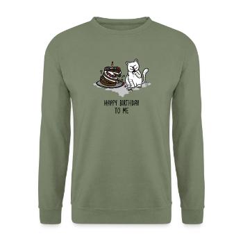 Happy Birthday to me – cheeky cat nibbles cake - Unisex Sweatshirt - army green - Front - Alina (178cm) & Michal (187cm)