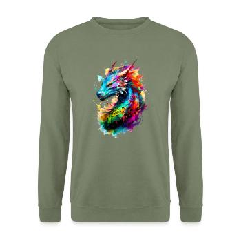 Dragon peint - Sweat-shirt Unisexe - vert militaire - Devant - Alina (178cm) & Michal (187cm)