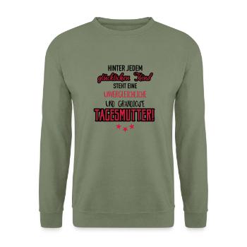 Tagesmutter glückliche Kinder - Unisex Pullover - Armeegrün - Vorne - Alina (178cm) & Michal (187cm)