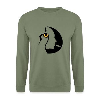 Chamane (œil droit) - Sweat-shirt Unisexe - vert militaire - Devant - Alina (178cm) & Michal (187cm)