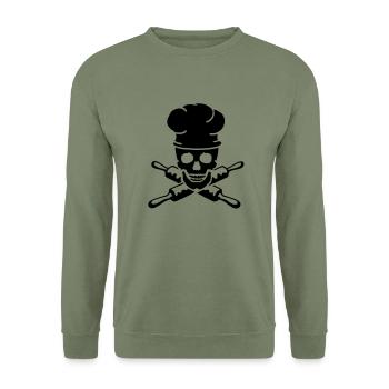 crâne Crâne de chef cuisinier - Sweat-shirt Unisexe - vert militaire - Devant - Alina (178cm) & Michal (187cm)