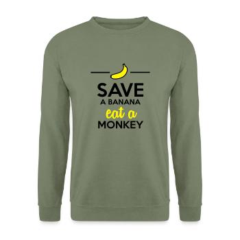 Manger singe et bananes - Enregistrer un singe - Sweat-shirt Unisexe - vert militaire - Devant - Alina (178cm) & Michal (187cm)