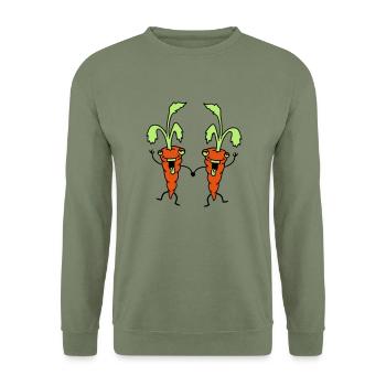 Karotten Möhren Freunde Team Comic Lustig - Unisex Pullover - Armeegrün - Vorne - Alina (178cm) & Michal (187cm)