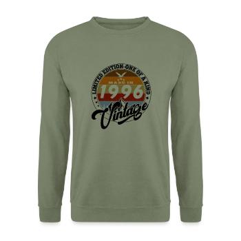 Vintage élégant : 1996 Cadeau rétro 1996 2025 - Sweat-shirt Unisexe - vert militaire - Devant - Alina (178cm) & Michal (187cm)