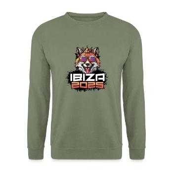 Ibiza 2025 Party Fuchs - Unisex Pullover - Armeegrün - Vorne - Alina (178cm) & Michal (187cm)