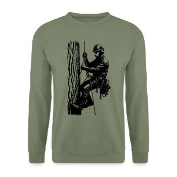 Arborist/Baumkletterer (Schwarze Silhouette) - Unisex Pullover - Armeegrün - Vorne - Alina (178cm) & Michal (187cm)