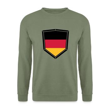 schild wappen form super button 3 farben deutschla - Unisex Pullover - Armeegrün - Vorne - Alina (178cm) & Michal (187cm)