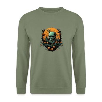 Halloween - Unisex Pullover - Armeegrün - Vorne - Alina (178cm) & Michal (187cm)