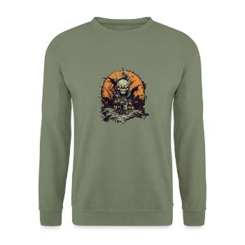 Halloween - Unisex Pullover - Armeegrün - Vorne - Alina (178cm) & Michal (187cm)