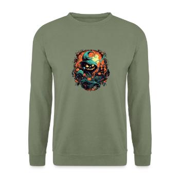 Halloween - Unisex Pullover - Armeegrün - Vorne - Alina (178cm) & Michal (187cm)