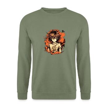 Anime Boy - Unisex Sweatshirt - army green - Front - Alina (178cm) & Michal (187cm)