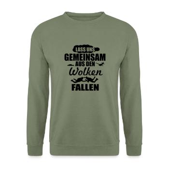 Lass uns gemeinsam aus den Wolken fallen - Unisex Pullover - Armeegrün - Vorne - Alina (178cm) & Michal (187cm)