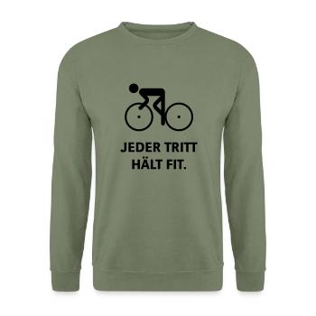 Jeder Tritt Hält Fit. (Fahrrad Fahren) - Unisex Pullover - Armeegrün - Vorne - Alina (178cm) & Michal (187cm)