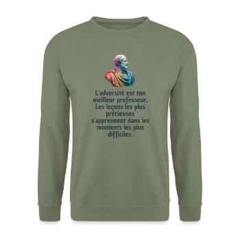 T-shirts Stoïcisme : L'inspiration à portée de soi - Sweat-shirt Unisexe - vert militaire - Devant - Alina (178cm) & Michal (187cm)