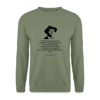 Tucholsky: Recht kann man nur in bedrohten Lagen - Unisex Pullover - Armeegrün - Vorne - Alina (178cm) & Michal (187cm)