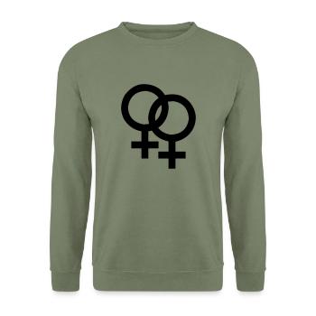I AM LESBIAN - Venus symbol - Unisex Sweatshirt - army green - Front - Alina (178cm) & Michal (187cm)