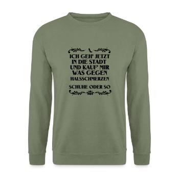 Schuhe oder so - Unisex Pullover - Armeegrün - Vorne - Alina (178cm) & Michal (187cm)