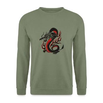 Drache - Unisex Pullover - Armeegrün - Vorne - Alina (178cm) & Michal (187cm)