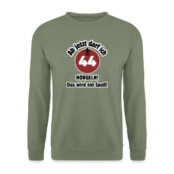 44. Geburtstag Ab jetzt darf ich nörgeln - Spaß - Unisex Pullover - Armeegrün - Vorne - Alina (178cm) & Michal (187cm)