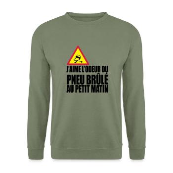 Pneu le matin - Sweat-shirt Unisexe - vert militaire - Devant - Alina (178cm) & Michal (187cm)
