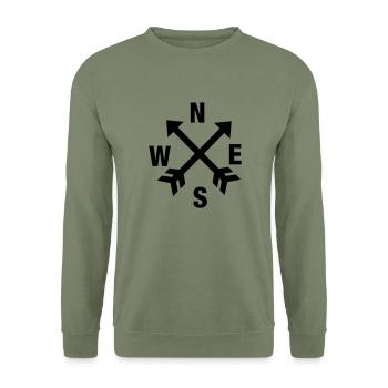 Kompass_Himmelsrichtung - Unisex Pullover - Armeegrün - Vorne - Alina (178cm) & Michal (187cm)