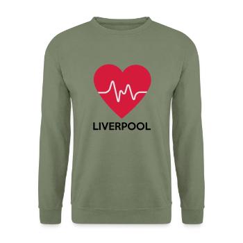 Herz Liverpool - Unisex Pullover - Armeegrün - Vorne - Alina (178cm) & Michal (187cm)
