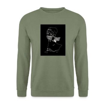 Lingonberry girl scurries away (black and white) - Unisex Sweatshirt - army green - Front - Alina (178cm) & Michal (187cm)