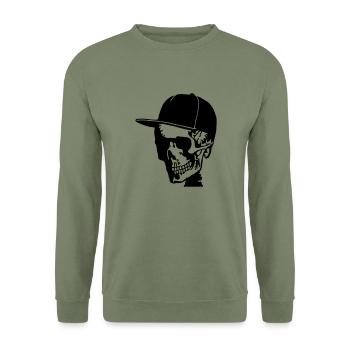 skull with cappy - Unisex Pullover - Armeegrün - Vorne - Alina (178cm) & Michal (187cm)