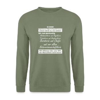 Schornsteinfegerin - Unisex Pullover - Armeegrün - Vorne - Alina (178cm) & Michal (187cm)