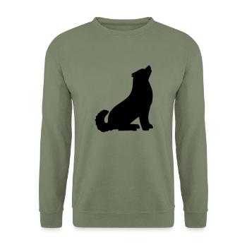 dog howls E - Unisex Sweatshirt - army green - Front - Alina (178cm) & Michal (187cm)