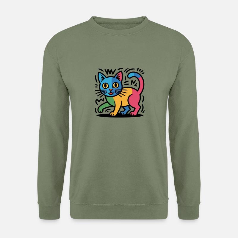 Street Art Katze - Unisex Pullover - Armeegrün