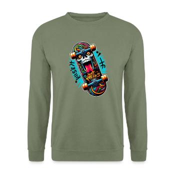 Just Freaks - Skate Board Sk8 Graffiti Skull - Unisex Sweatshirt - army green - Front - Alina (178cm) & Michal (187cm)