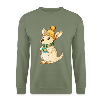 Mignon kangourou avec écharpe et chapeau à pompon. - Sweat-shirt Unisexe - vert militaire - Devant - Alina (178cm) & Michal (187cm)