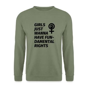 Girls just wanna to have fundamental rights - Unisex Pullover - Armeegrün - Vorne - Alina (178cm) & Michal (187cm)