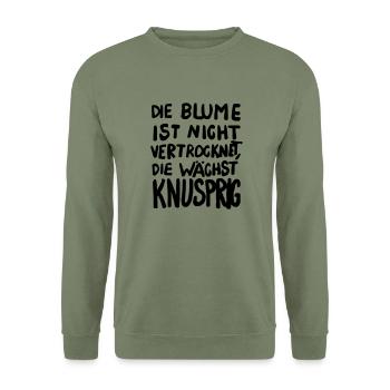 Blume ist nicht vertrocknet, die wächst knusprig - Unisex Pullover - Armeegrün - Vorne - Alina (178cm) & Michal (187cm)