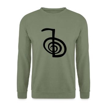 Chokurei symbol reiki spiralförmige Stammeszeichnu - Unisex Pullover - Armeegrün - Vorne - Alina (178cm) & Michal (187cm)