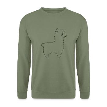 lama alpaca comic - Unisex Pullover - Armeegrün - Vorne - Alina (178cm) & Michal (187cm)