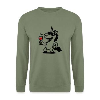 Licorne Verre à Vin Drôle - Sweat-shirt Unisexe - vert militaire - Devant - Alina (178cm) & Michal (187cm)