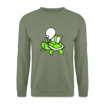 Water Turtle Birthday Party Balloon Hat - Unisex Sweatshirt - army green - Front - Alina (178cm) & Michal (187cm)