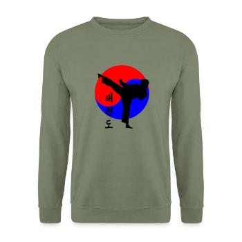 Taekwondo-Kick - Unisex Pullover - Armeegrün - Vorne - Alina (178cm) & Michal (187cm)