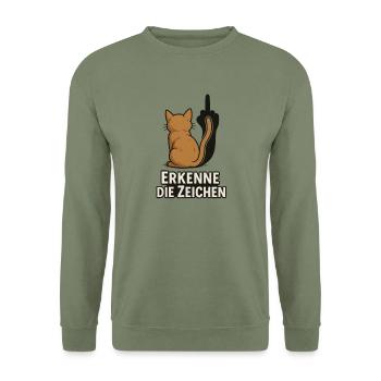 Recognize the signs cat middle finger - Unisex Sweatshirt - army green - Front - Alina (178cm) & Michal (187cm)