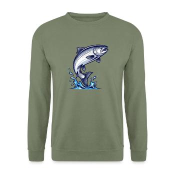 Pêche au saumon Pêche - Sweat-shirt Unisexe - vert militaire - Devant - Alina (178cm) & Michal (187cm)