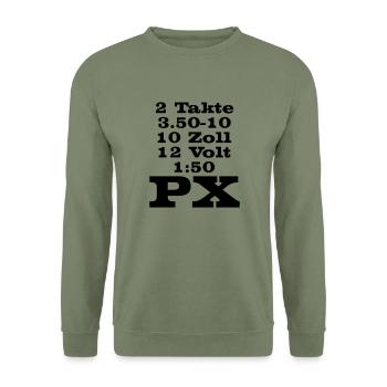 PX in Zahlen - Unisex Pullover - Armeegrün - Vorne - Alina (178cm) & Michal (187cm)