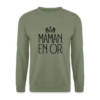 Maman En Or - Sweat-shirt Unisexe - vert militaire - Devant - Alina (178cm) & Michal (187cm)