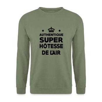 Hôtesse de l'air / Steward / Aviation / Hotesse - Sweat-shirt Unisexe - vert militaire - Devant - Alina (178cm) & Michal (187cm)