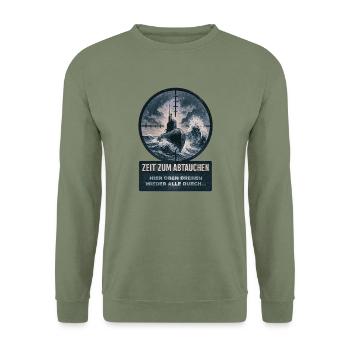 Zeit zum abtauchen - hier oben drehen wieder alle - Unisex Pullover - Armeegrün - Vorne - Alina (178cm) & Michal (187cm)