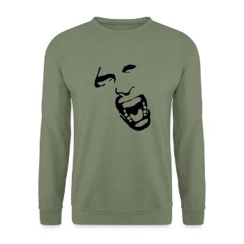 Crying face / Pain / Gesicht / Schmerz - Unisex Pullover - Armeegrün - Vorne - Alina (178cm) & Michal (187cm)