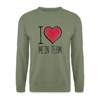 ich liebe mein team herz - Unisex Pullover - Armeegrün - Vorne - Alina (178cm) & Michal (187cm)