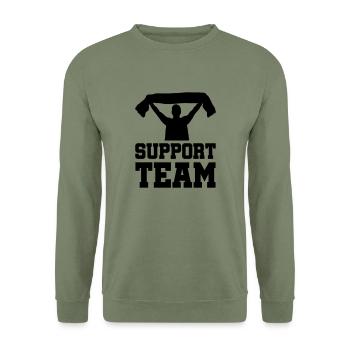 fan support team - Unisex Pullover - Armeegrün - Vorne - Alina (178cm) & Michal (187cm)